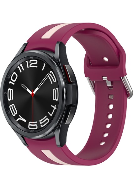 Samsung Galaxy Watch 6 Classic Için Silikon Kayış 47MM Şarap Kırmızısı+Pembe (Yurt Dışından)
