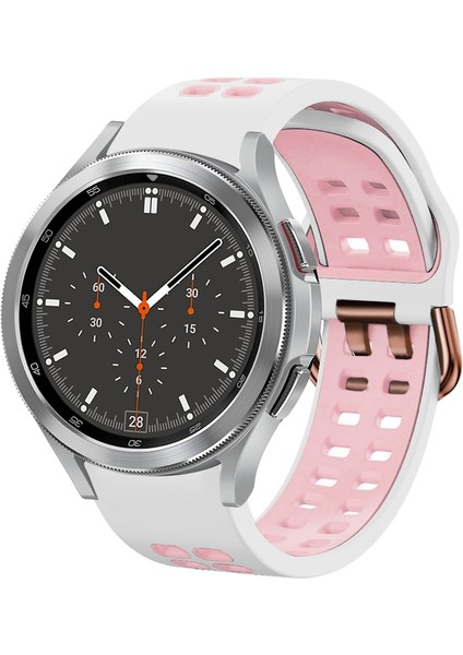 Silikon Watch Band Samsung Galaxy Watch 4 Için Clic 46MM Samsung Galaxy Watch 4 Classic Için 46MM Beyaz + Pembe (Yurt Dışından)