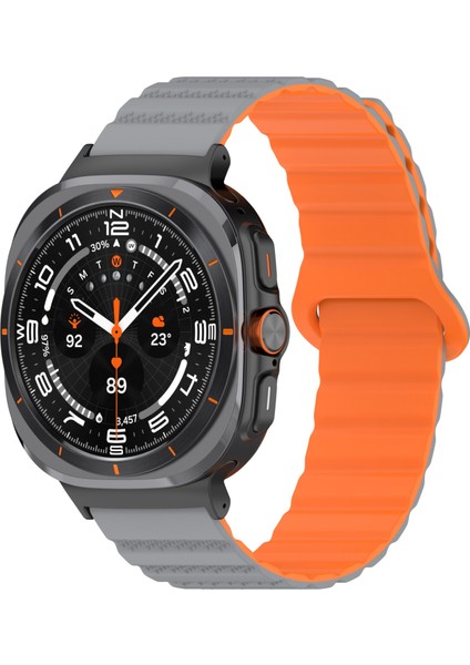 Samsung Galaxy Watch Ultra Için 47MM Manyetik Silikon Kayış Gri Turuncu (Yurt Dışından)