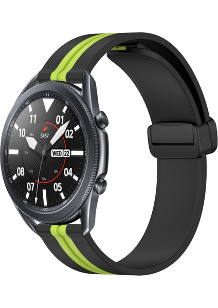 Samsung Galaxy Watch3 45MM Siyah+Limon Yeşili Için Silikon Saat Bandı (Yurt Dışından)