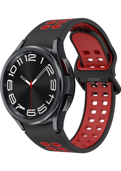 Samsung Galaxy Watch 6 Classic Için Silikon Kayış 47MM Siyah + Kırmızı (Yurt Dışından)