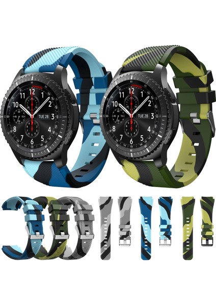 Samsung Gear S3 Dimi Kamuflaj Silikon Kordonlu Saat Mavi (Yurt Dışından) fiyatları
