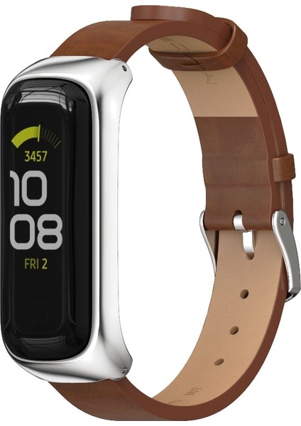 Samsung Galaxy Fit 2 Kahverengi Gümüş Için Mikrofiber Deri Watch Band (Yurt Dışından)