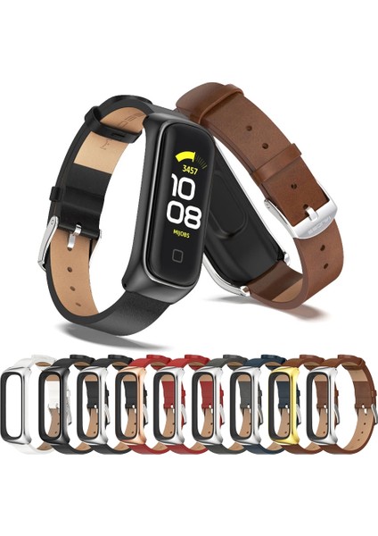 Samsung Galaxy Fit 2 Kahverengi Gümüş Için Mikrofiber Deri Watch Band (Yurt Dışından) modelleri
