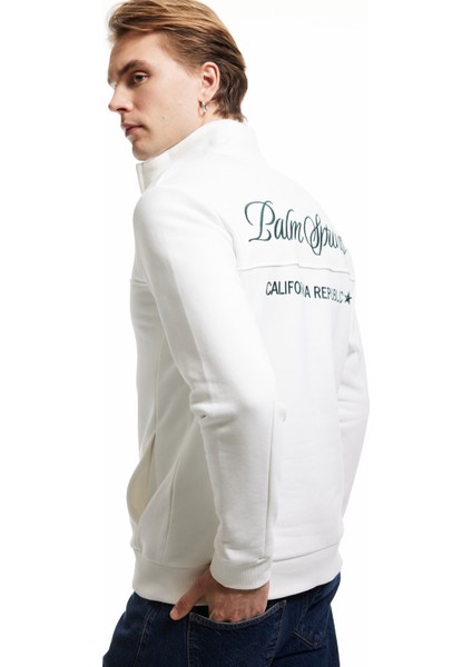 Işlemeli Şardonlu Cep Detaylı Yarım Fermuarlı Sweatshirt