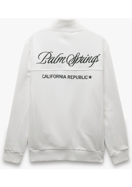 Işlemeli Şardonlu Cep Detaylı Yarım Fermuarlı Sweatshirt