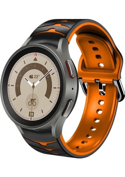 Samsung Galaxy Watch 5 Pro 45MM Siyah+Turuncu Için Silikon Watch Band (Yurt Dışından)
