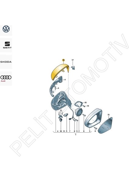 Passat B8 Ayna Kapağı Sol Çevre Aydınlatma Delikli 3G0857537J (Astarlı) fiyatları