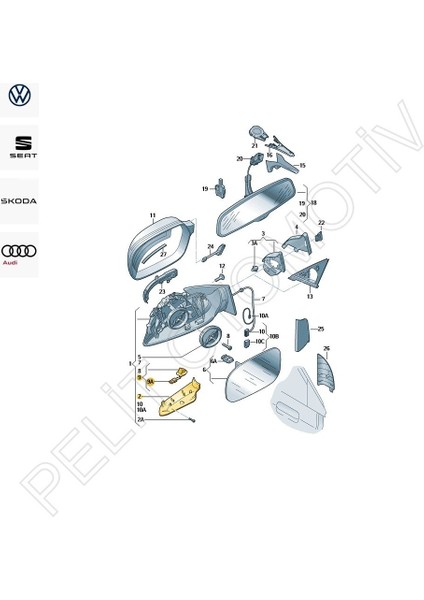 Audi A6 Ayna Alt Kapağı Işıklı Sağ 4F0949134 4F0858524B (2009-2011) fiyatları