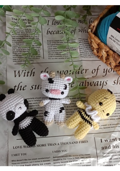 Amigurumi Organik Örgü Oyuncak Uyku Arkadaşı (Inek, Panda, Arı)