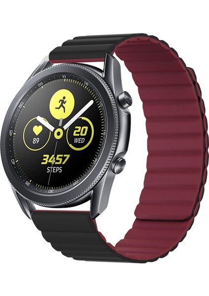 Silikon Kordonlu Saat 22MM Samsung Akıllı Saat Için Siyah+Şarap Kırmızı (Yurt Dışından)
