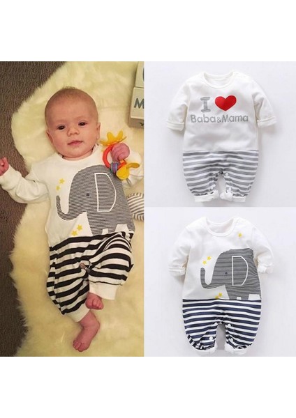 Yenidoğan Bebek Fil Çizgili Romper Tulum Bodysuit Kıyafetler Giysileri 0-18 Ay (Null) (Yurt Dışından)