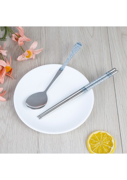 2 Adet/takım Paslanmaz Çelik Kore Yemek Çubukları Kaşık Lazer Gravür Desenleri Hediye (Yurt Dışından) fırsatları