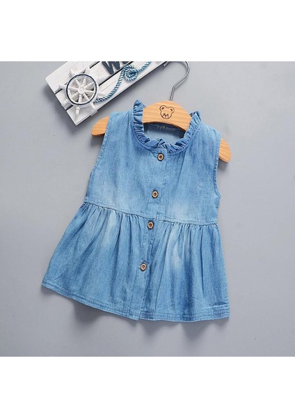 Kızlar Katı Kolsuz Prenses Denim Elbiseler Kıyafetler Sundress (Yurt Dışından)