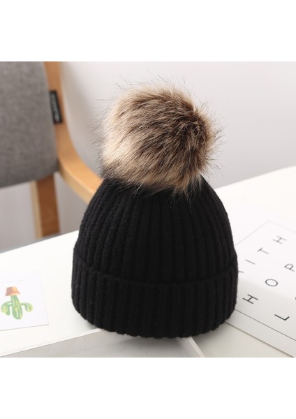 Ponpon Çocuk Şapka Sıcak Sonbahar Kış Çocuk Bere Kap Örme Düz Renk Kalın Kaput (Yurt Dışından) fiyatları