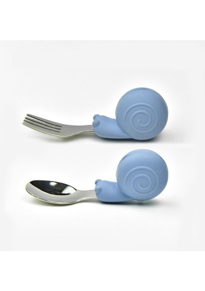 [eğlenceli Canlı] Sevimli Hayvan Tasarımı Bebek Besleme Kaşığı Çatal Paslanmaz Çelik Kaşık ve Çatal Silikon Saplı Bebek Eğitimi Kaşık (Yurt Dışından)