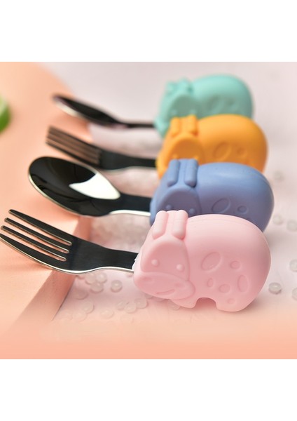 [eğlenceli Canlı] Sevimli Hayvan Tasarımı Bebek Besleme Kaşığı Çatal Paslanmaz Çelik Kaşık ve Çatal Silikon Saplı Bebek Eğitimi Kaşık (Yurt Dışından) fiyatları