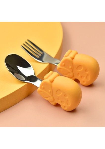 [eğlenceli Canlı] Sevimli Hayvan Tasarımı Bebek Besleme Kaşığı Çatal Paslanmaz Çelik Kaşık ve Çatal Silikon Saplı Bebek Eğitimi Kaşık (Yurt Dışından) indirimleri