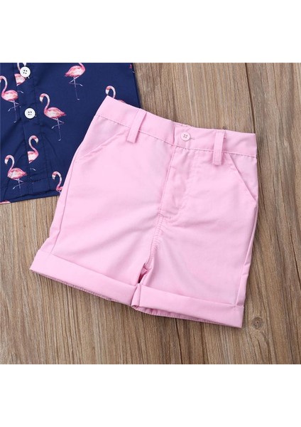 2021 Çocuk Bebek Erkek Giysileri Setleri Rahat Flamingolar Tişört Üstleri Düğme Şort 2 Adet Çocuk Erkek Pamuklu Giysiler Tatil Yaz Kıyafetleri 1-6y (Yurt Dışından) fırsatları