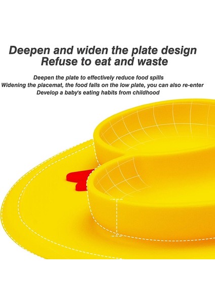 Silikon Bölünmüş Yürümeye Başlayan Tabaklar - Çocuklar Için Taşınabilir Kaymaz Emme Plakaları Bebekler ve Çocuklar Bebek Yemek Tabağı (Ördek-Sarı) (Yurt Dışından) indirimleri