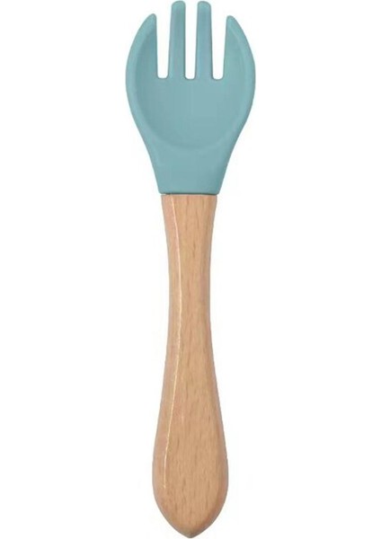 【eğlenceli Canlı】 Ahşap Saplı Silikon Kaşık Seti Bebek Besleyici Çocuklar Eğitim Katı Gıda Çatal Bıçak Takımı Çocuk Kaşık Çatal (Yurt Dışından)