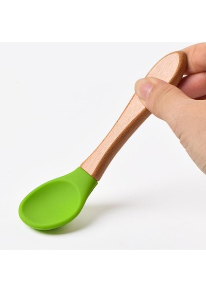 【eğlenceli Canlı】 Ahşap Saplı Silikon Kaşık Seti Bebek Besleyici Çocuklar Eğitim Katı Gıda Çatal Bıçak Takımı Çocuk Kaşık Çatal (Yurt Dışından) fırsatları