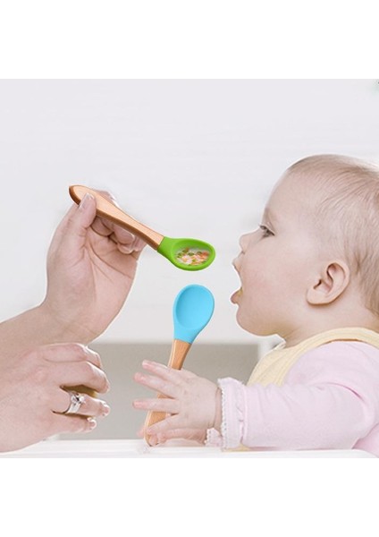 【eğlenceli Canlı】 Ahşap Saplı Silikon Kaşık Seti Bebek Besleyici Çocuklar Eğitim Katı Gıda Çatal Bıçak Takımı Çocuk Kaşık Çatal (Yurt Dışından) indirimleri