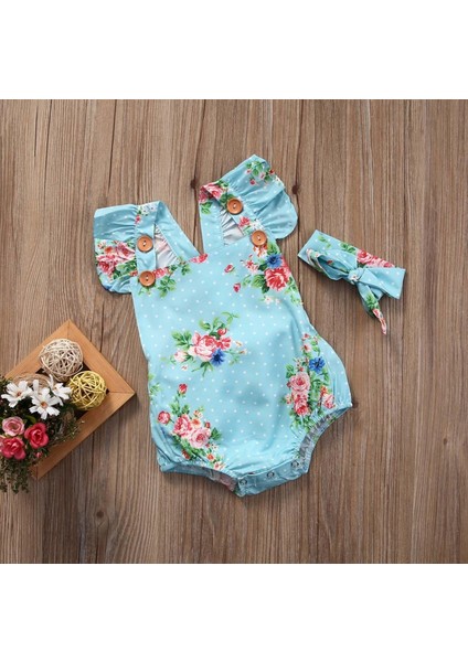Çiçekli Kız Bebek Tek Parça Bodysuit Romper Backless Sunsuit Elbise Kafa Bandı (Yurt Dışından) modelleri