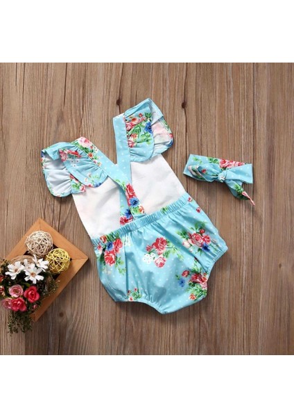 Çiçekli Kız Bebek Tek Parça Bodysuit Romper Backless Sunsuit Elbise Kafa Bandı (Yurt Dışından) fırsatları