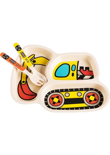 Srıwen 3 Adet/takım Bebek Çanak Sofra Çocuk Karikatür Araba Besleme Kasesi Yemekleri Çocuklar Doğal Bambu Elyaf Yemek Takımı Çatal Kaşık Plaka (Yurt Dışından)