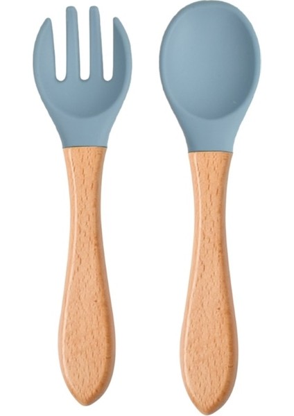 【eğlenceli Canlı】 2 Adet Gıda Sınıfı Silikon Ipuçları Bebek Besleme Eğitim Kaşık ve Ahşap Saplı Çatal Seti Yeni Yürümeye Başlayan Çocuklar Bebek Bağımsız Olarak Yiyin Acce (Yurt Dışından) fiyatları
