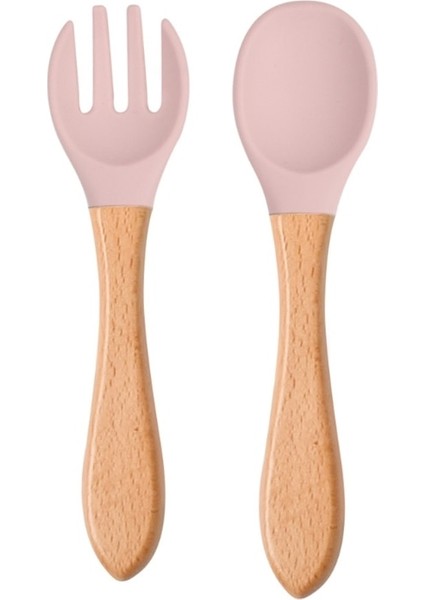 【eğlenceli Canlı】 2 Adet Gıda Sınıfı Silikon Ipuçları Bebek Besleme Eğitim Kaşık ve Ahşap Saplı Çatal Seti Yeni Yürümeye Başlayan Çocuklar Bebek Bağımsız Olarak Yiyin Acce (Yurt Dışından) modelleri