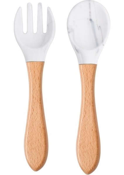 【eğlenceli Canlı】 2 Adet Gıda Sınıfı Silikon Ipuçları Bebek Besleme Eğitim Kaşık ve Ahşap Saplı Çatal Seti Yeni Yürümeye Başlayan Çocuklar Bebek Bağımsız Olarak Yiyin Acce (Yurt Dışından) fırsatları