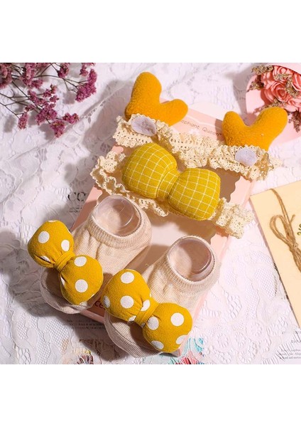 3 Adet Çiçek Kız Bebek Çorap Saç Bantları Seti Çiçek Fiyonklar Taç Yenidoğan Hairband Kaymaz Çorap (Yurt Dışından) fiyatları
