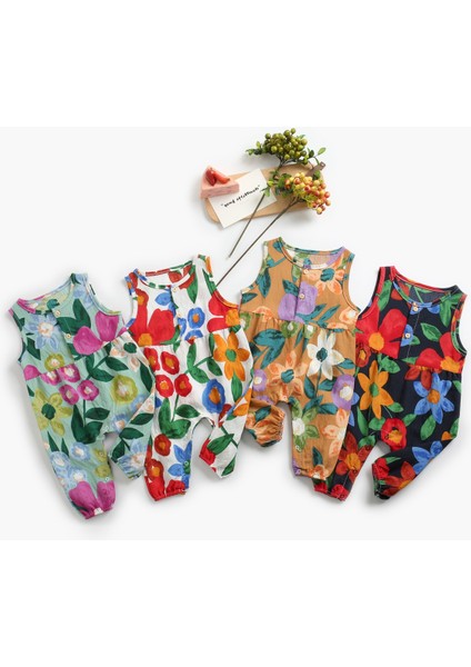 Yaz Kız Bodysuits Pamuk Yenidoğan Giysileri Tatil Tarzı Çiçekler Kıyafetler (Yurt Dışından)