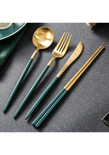 Panda Online 304 Paslanmaz Çelik Tavuskuşu Yeşil Altın Vintage Çatal Çubuklarını Çatal Kaşık Yemek Seti Kore Mutfak (Yurt Dışından)