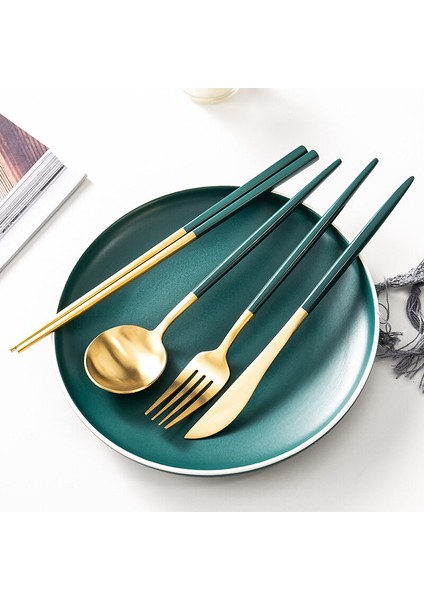 Panda Online 304 Paslanmaz Çelik Tavuskuşu Yeşil Altın Vintage Çatal Çubuklarını Çatal Kaşık Yemek Seti Kore Mutfak (Yurt Dışından) modelleri