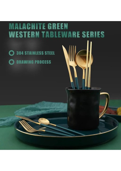 Panda Online 304 Paslanmaz Çelik Tavuskuşu Yeşil Altın Vintage Çatal Çubuklarını Çatal Kaşık Yemek Seti Kore Mutfak (Yurt Dışından) indirimleri