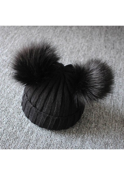 Ponpon Bebek Şapka Sıcak Kış Örme Çocuk Bere Kap Katı Açık Çocuk Kaput (Yurt Dışından)
