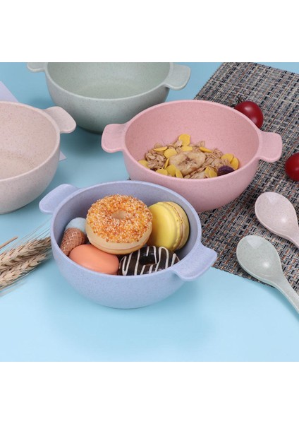 【happier】 Buğday Samanı Çocuk Kase ve Kaşık Seti Bebek Besleme Kasesi Kırılmaz Çocuk Kase ve Kaşık (Yurt Dışından)