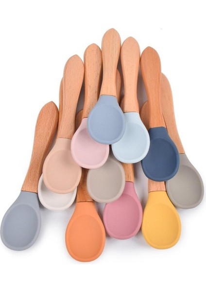 [eğlenceli Canlı] Bebek Yumuşak Silikon Kaşık Şeker Renk Güvenliği Bebek Öğrenme Tahta Kaşık Kaymaz Kaşık Çocuk Çocuk Erkek Kız Gıda Besleme Araçları (Yurt Dışından)