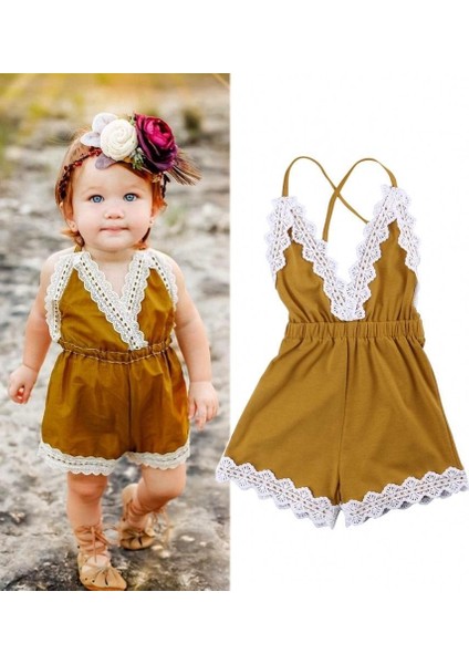Sevimli Dantel Bebek Kız Halter Tek Parça Romper Tulum Sunsuit Kıyafet Giysileri 0-24 M (Yurt Dışından) modelleri