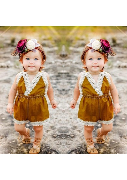 Sevimli Dantel Bebek Kız Halter Tek Parça Romper Tulum Sunsuit Kıyafet Giysileri 0-24 M (Yurt Dışından) fırsatları