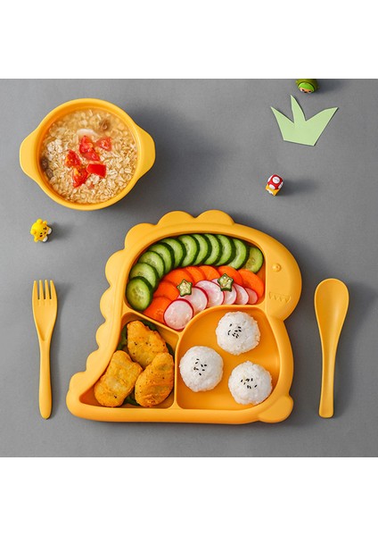 【happier】 4 Adet/takım Bebek Sofra Karikatür Dinozor Çocuk Yemek Tabakları Çatal Kaşık ile Çocuklar Için Plastik Kase Bebek Besleme Malzemeleri (Yurt Dışından) fırsatları
