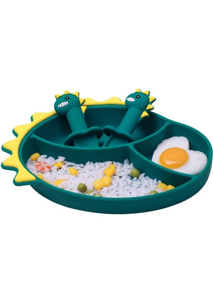 【happier】 Yumuşak Silikon Bebek Besleme Tabağı Bebek Yemek Takımı Seti Silikon Kase Kaşık ve Çatal ile Kolay Temizlenebilir ve Su Geçirmez Setler (Yurt Dışından)