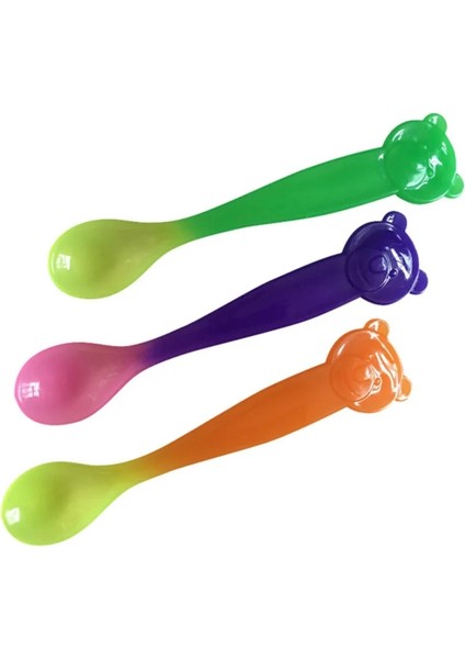 [eğlenceli Canlı] 3 Renk Sıcaklık Algılama Kaşık Çocuklar Erkekler Kızlar Için Silikon Kaşık Besleme Bebek Kaşık Bebek Bakım Seti Besleme Kaşığı (Yurt Dışından)