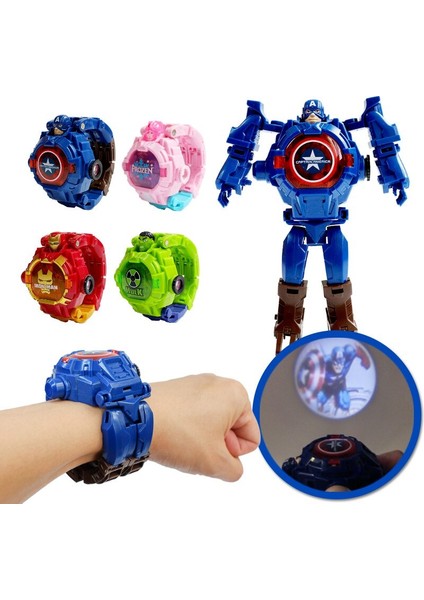 Disney Karikatür Çocuk Izle 3D Projeksiyon Deforme Izle Anime Superman Örümcek Adam Ironman Dondurulmuş Dijital Saat Çocuk Oyuncakları Ler (Yurt Dışından)