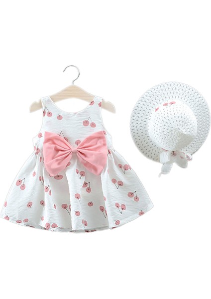 2020 Kız Bebek Yaz Kiraz Desenli Fiyonk Elbise + Şapka 2'li Tatlı ve Sevimli Etek Takım (5/7/9/11) (Yurt Dışından) fiyatları