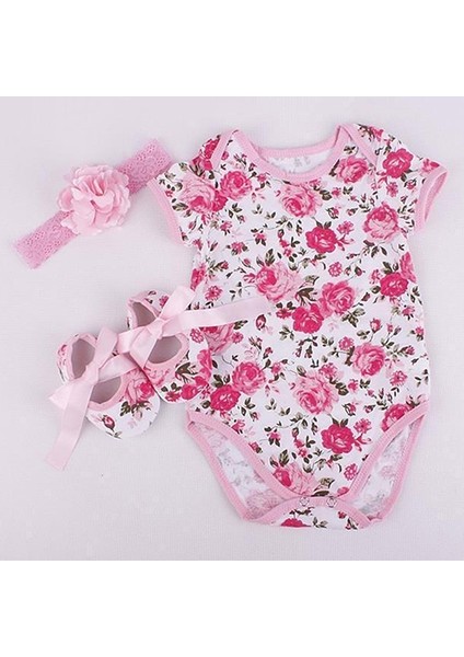 Sevimli Bebek Kız Bebek Yürümeye Başlayan Çiçek Çiçek Baskı Romper Ayakkabı Kafa Bandı Kıyafeti (Yurt Dışından) fiyatları