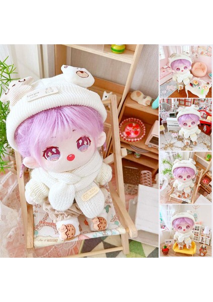 Idol Doll Şapka Esnek 20CM Bebek Bebekler Yıldız Ayı Dekor Yün Kap Eşarp (Yurt Dışından)